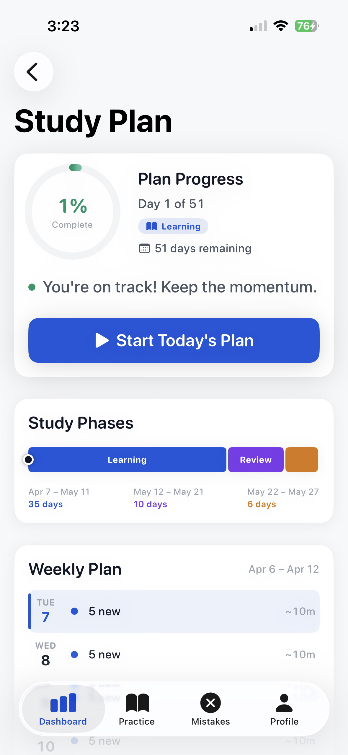 Personalized Study Plan screenshot